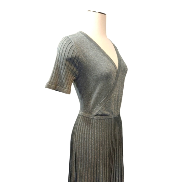 EUC SOFT SURROUNDINGS LUMINE SPARKLE SURPLICE SWEATER DRESS IN DUSTY AQUA SZ M - Picture 5 of 12
